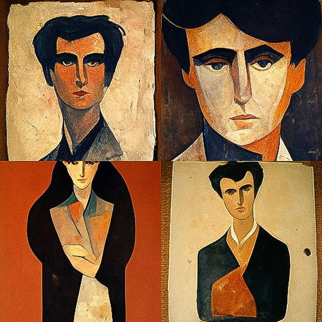 Amedeo Modigliani style, Midjourney V3, render 1 of 4
