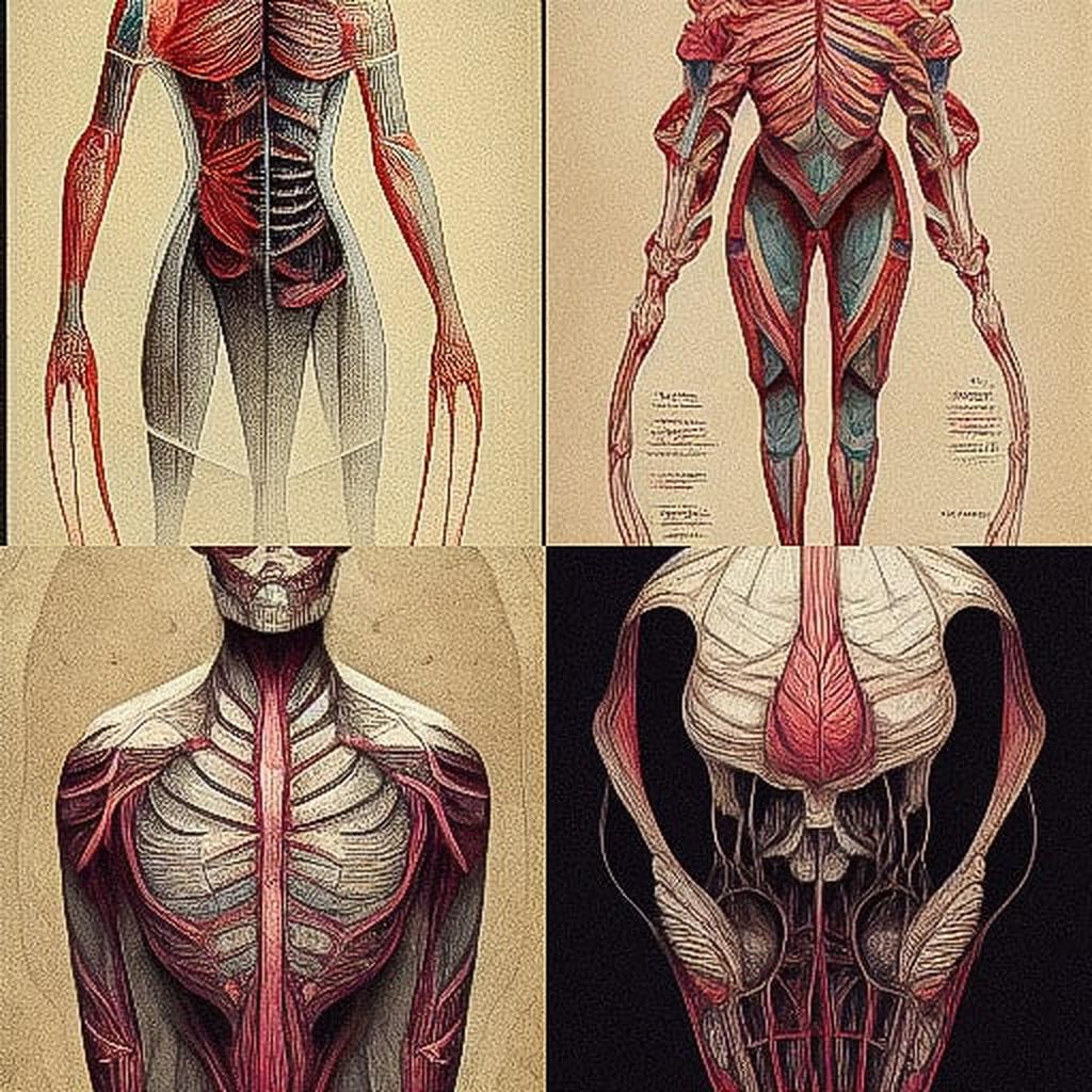 Anatomical illustration style, Midjourney V3, render 1 of 4