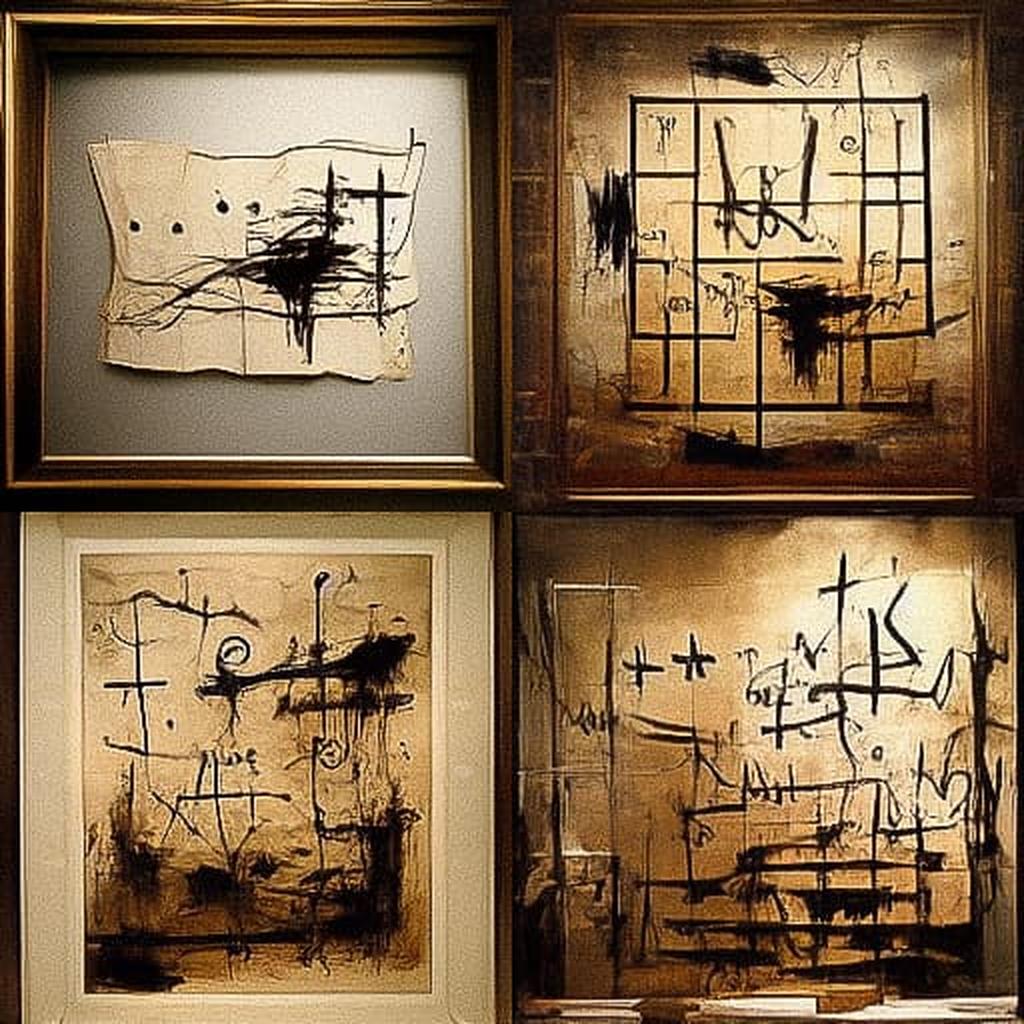 Antoni Tapies style, Midjourney V3, render 1 of 4