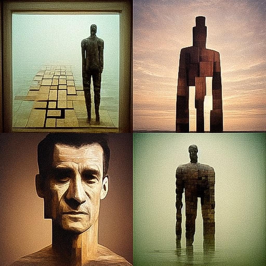 Antony Gormley style, Midjourney V3, render 1 of 4