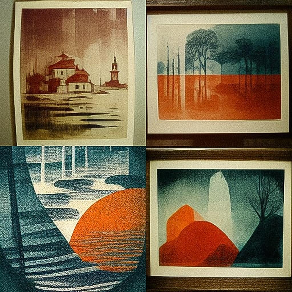 Aquatint print style, Midjourney V3, render 1 of 4