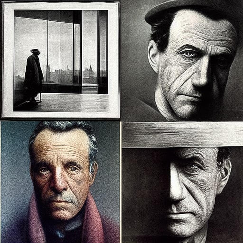 Arnold Newman style, Midjourney V3, render 1 of 4