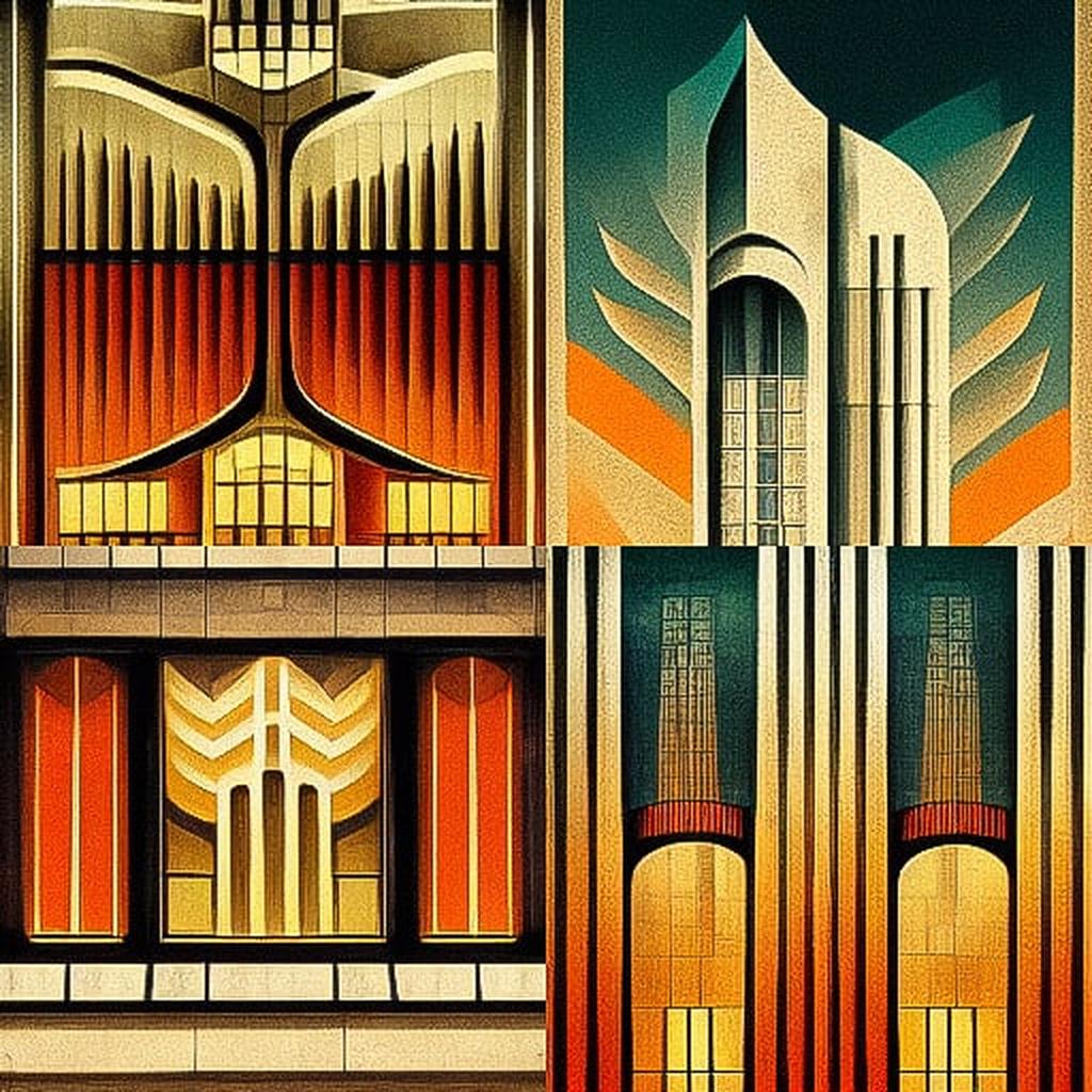 Art Deco architecture style, Midjourney V3, render 1 of 4