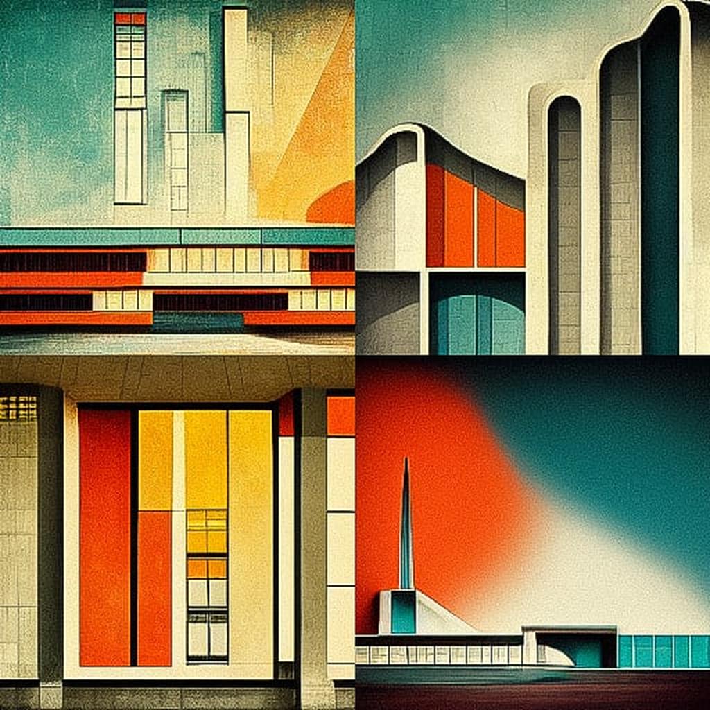 Art Moderne architecture style, Midjourney V3, render 1 of 4