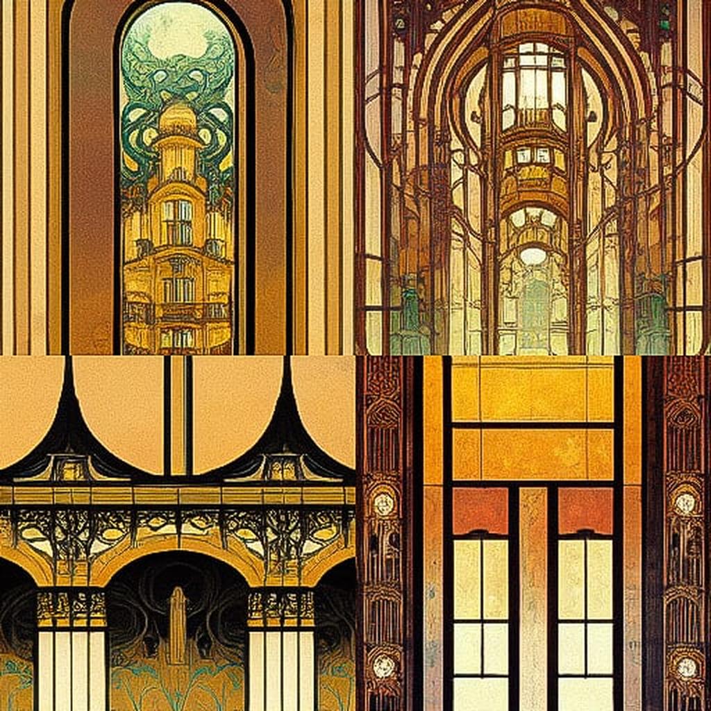 Art Nouveau architecture style, Midjourney V3, render 1 of 4
