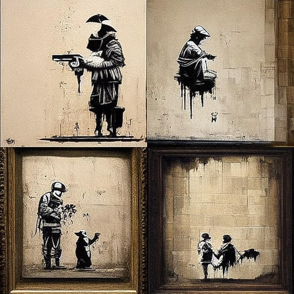 Banksy style, Midjourney V3, render 1 of 4