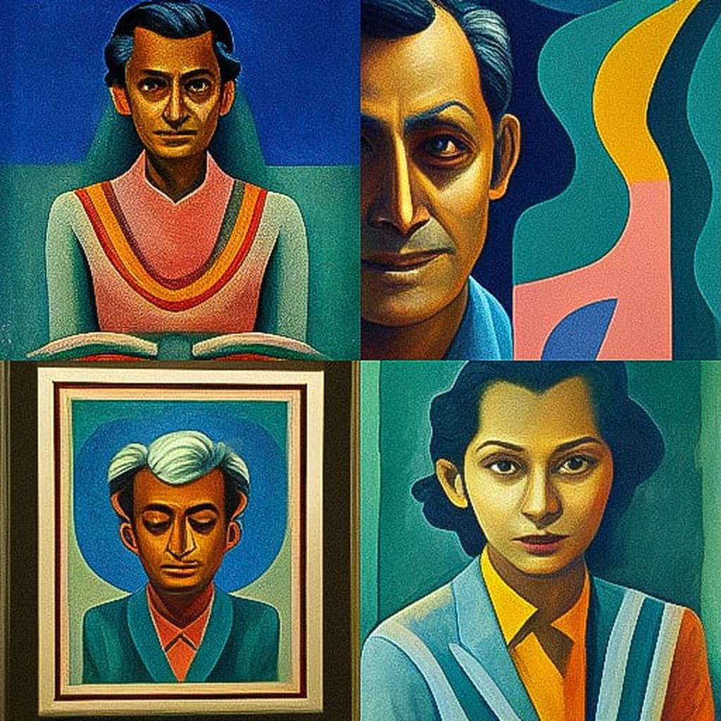 Bhupen Khakhar style, Midjourney V3, render 1 of 4