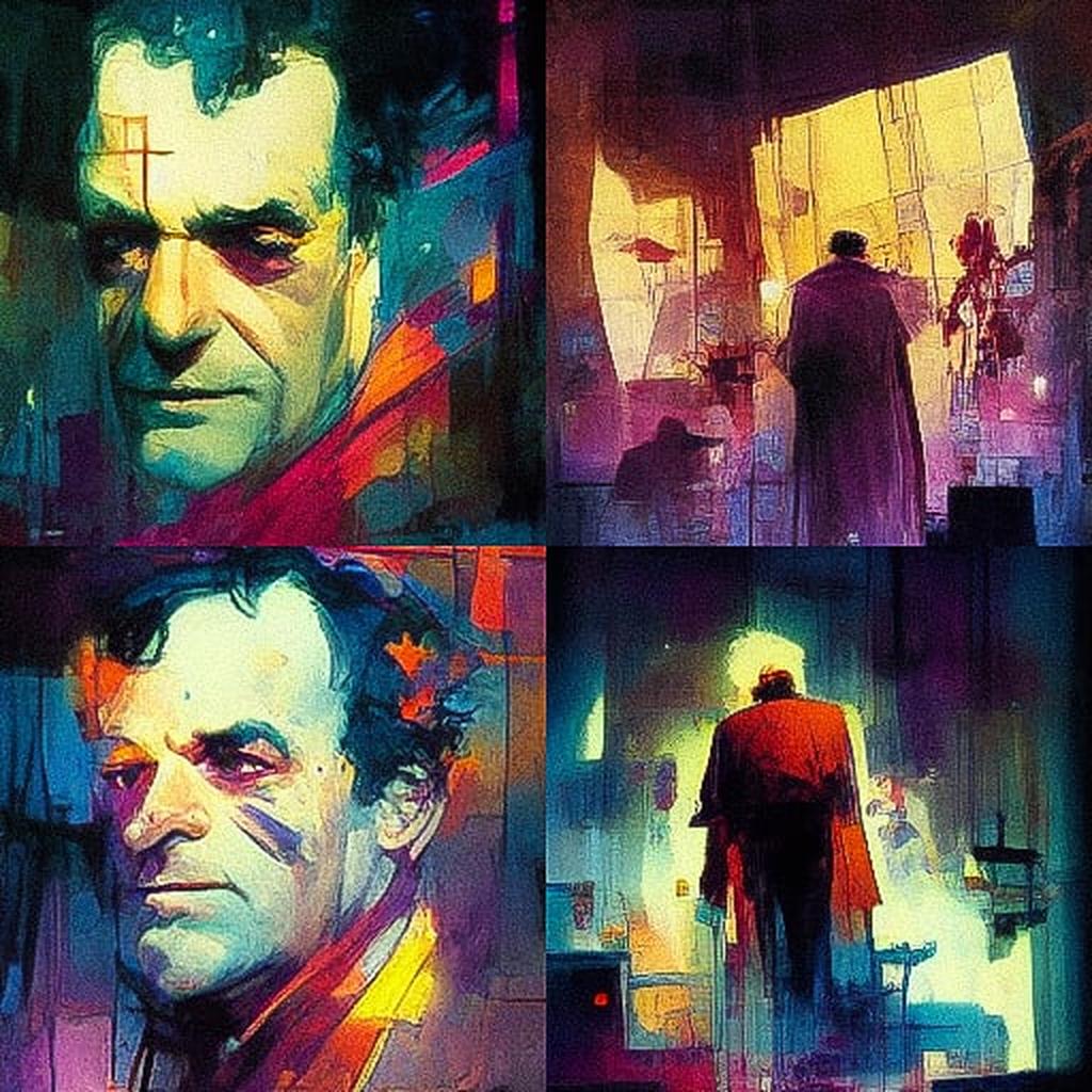 Bill Sienkiewicz style, Midjourney V3, render 1 of 4