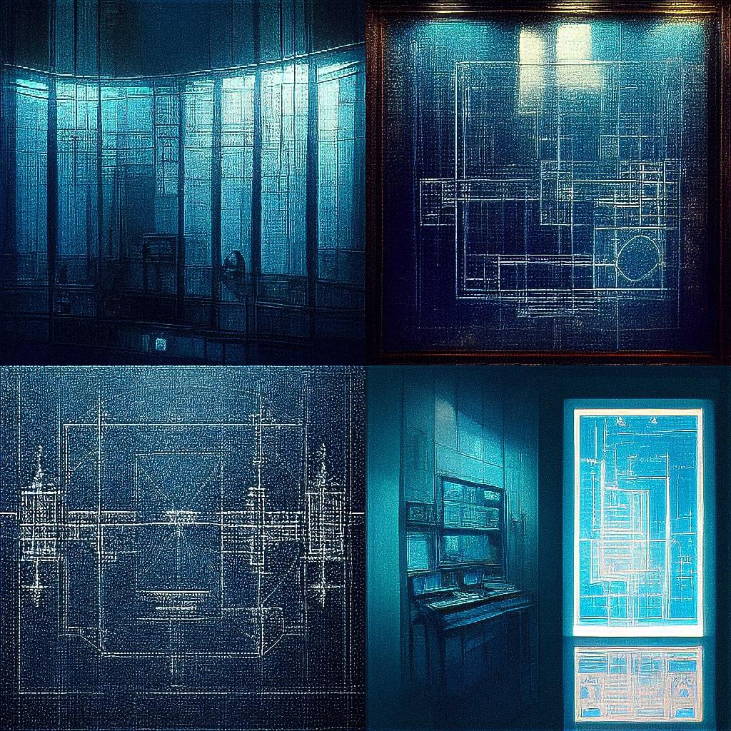Blueprint style, Midjourney V3, render 1 of 4