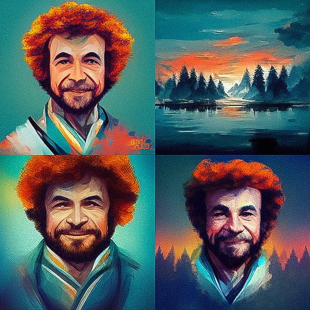 Bob Ross style, Midjourney V3, render 1 of 4
