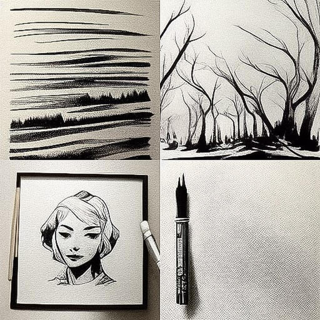 Brush pen drawing style, Midjourney V3, render 1 of 4