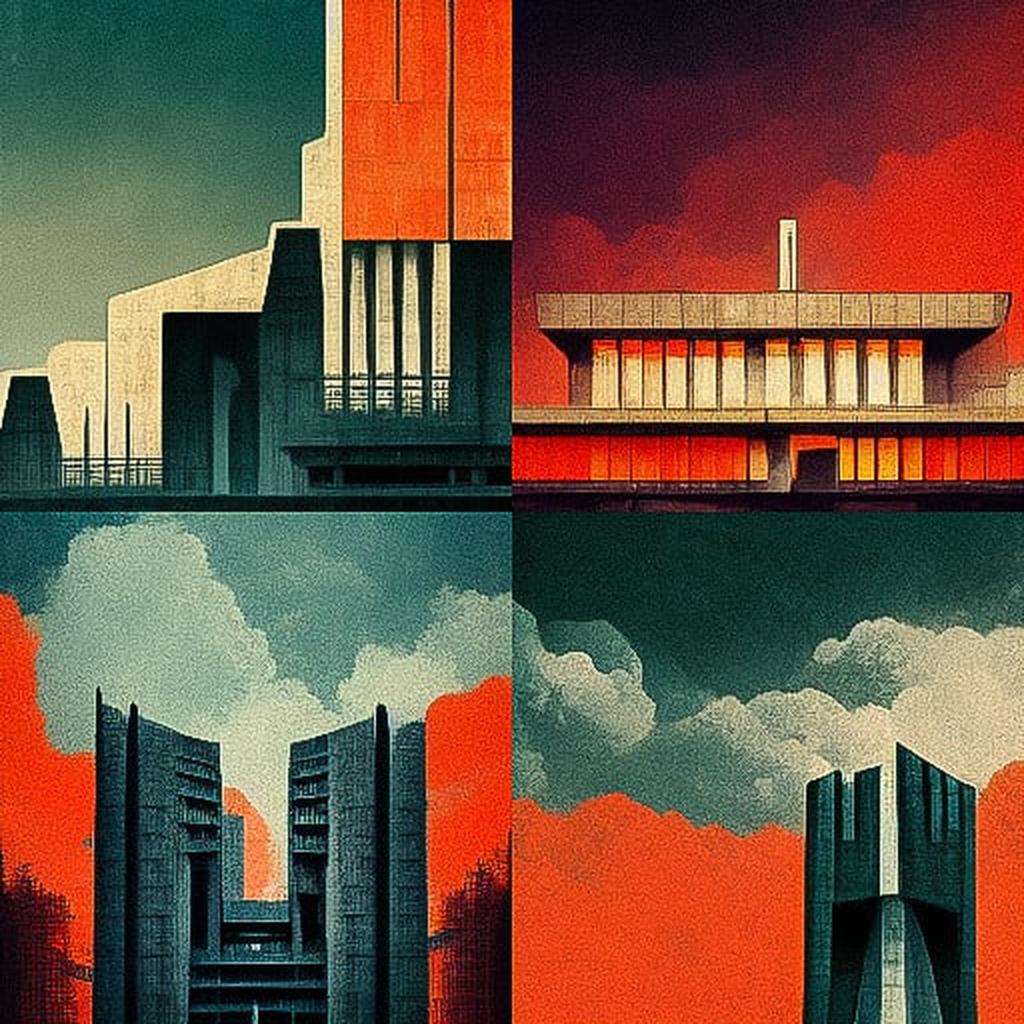 Brutalism style, Midjourney V3, render 1 of 4