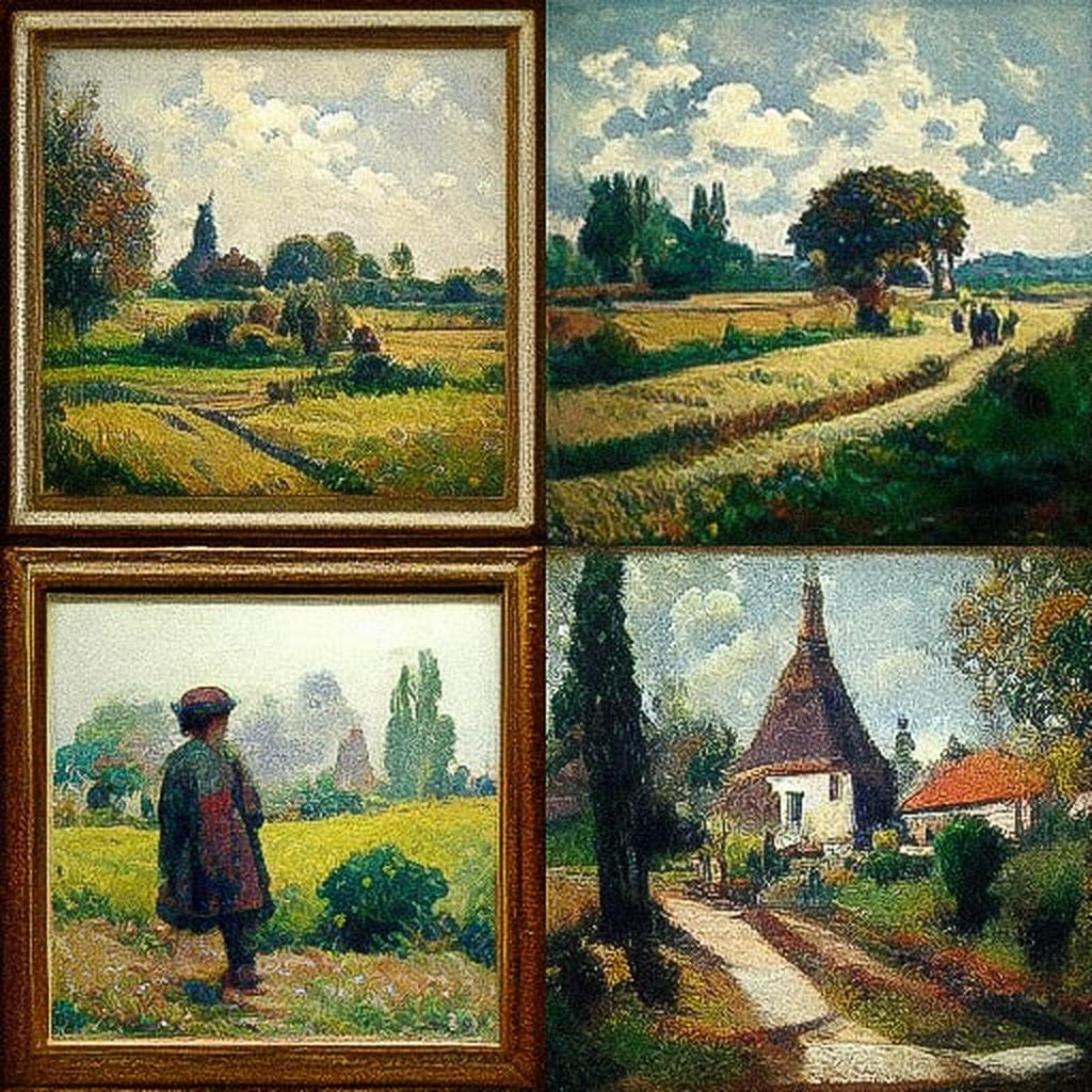 Camille Pissarro style, Midjourney V3, render 1 of 4