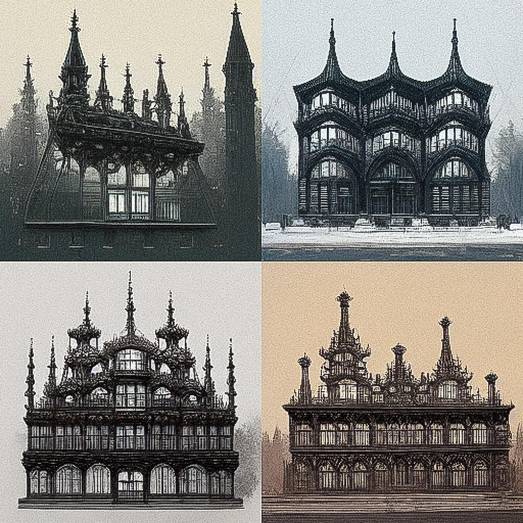 Cast-iron architecture style, Midjourney V3, render 1 of 4