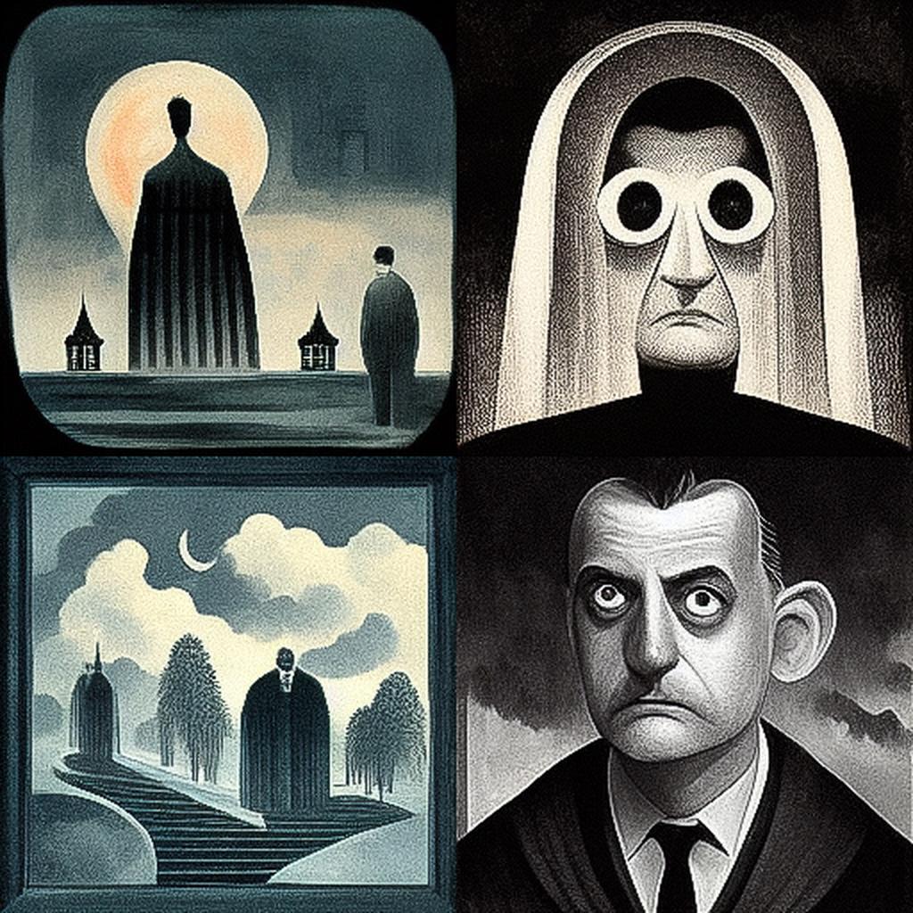 Charles Addams style, Midjourney V3, render 1 of 4
