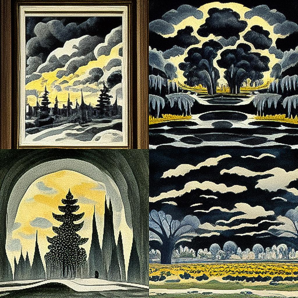 Charles E. Burchfield style, Midjourney V3, render 1 of 4