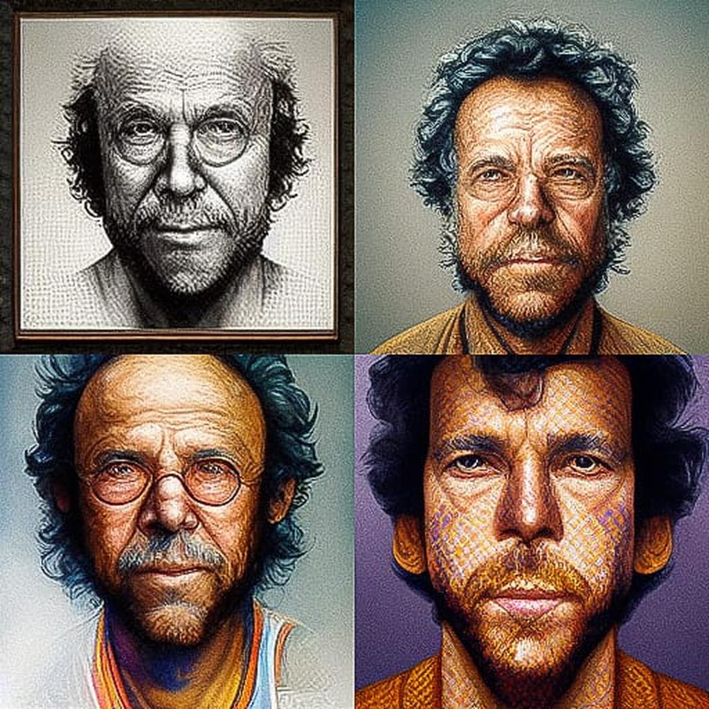 Chuck Close style, Midjourney V3, render 1 of 4