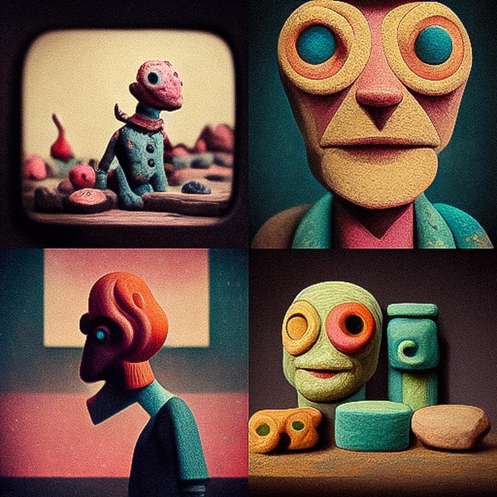 Claymation style, Midjourney V3, render 1 of 4