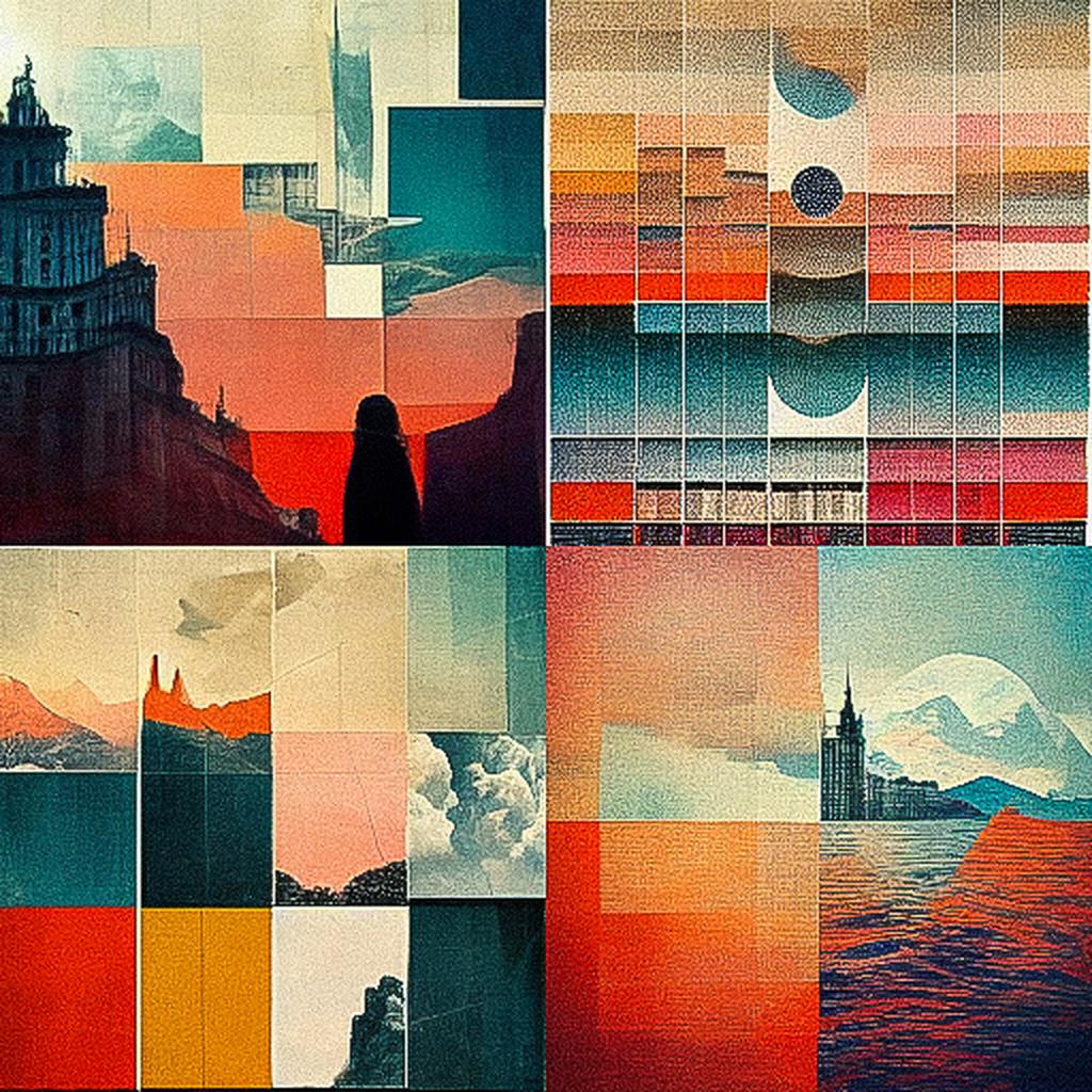 Collage style, Midjourney V3, render 1 of 4