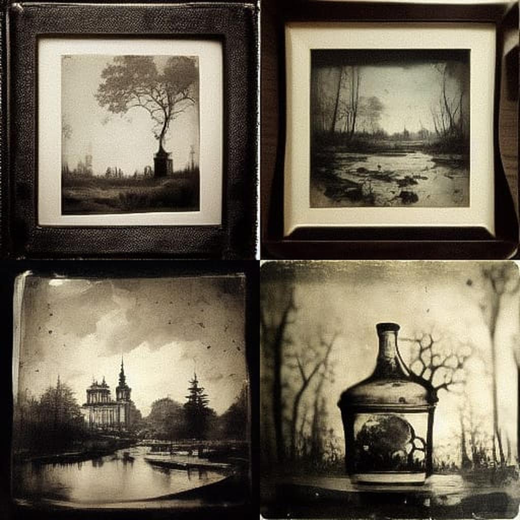 Collodion print style, Midjourney V3, render 1 of 4