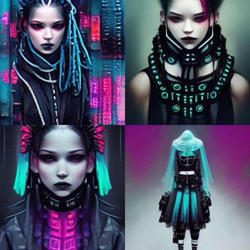 Cybergoth fashion style, Midjourney V3, render 1 of 4