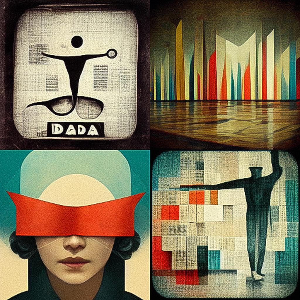 Dada movement style, Midjourney V3, render 1 of 4