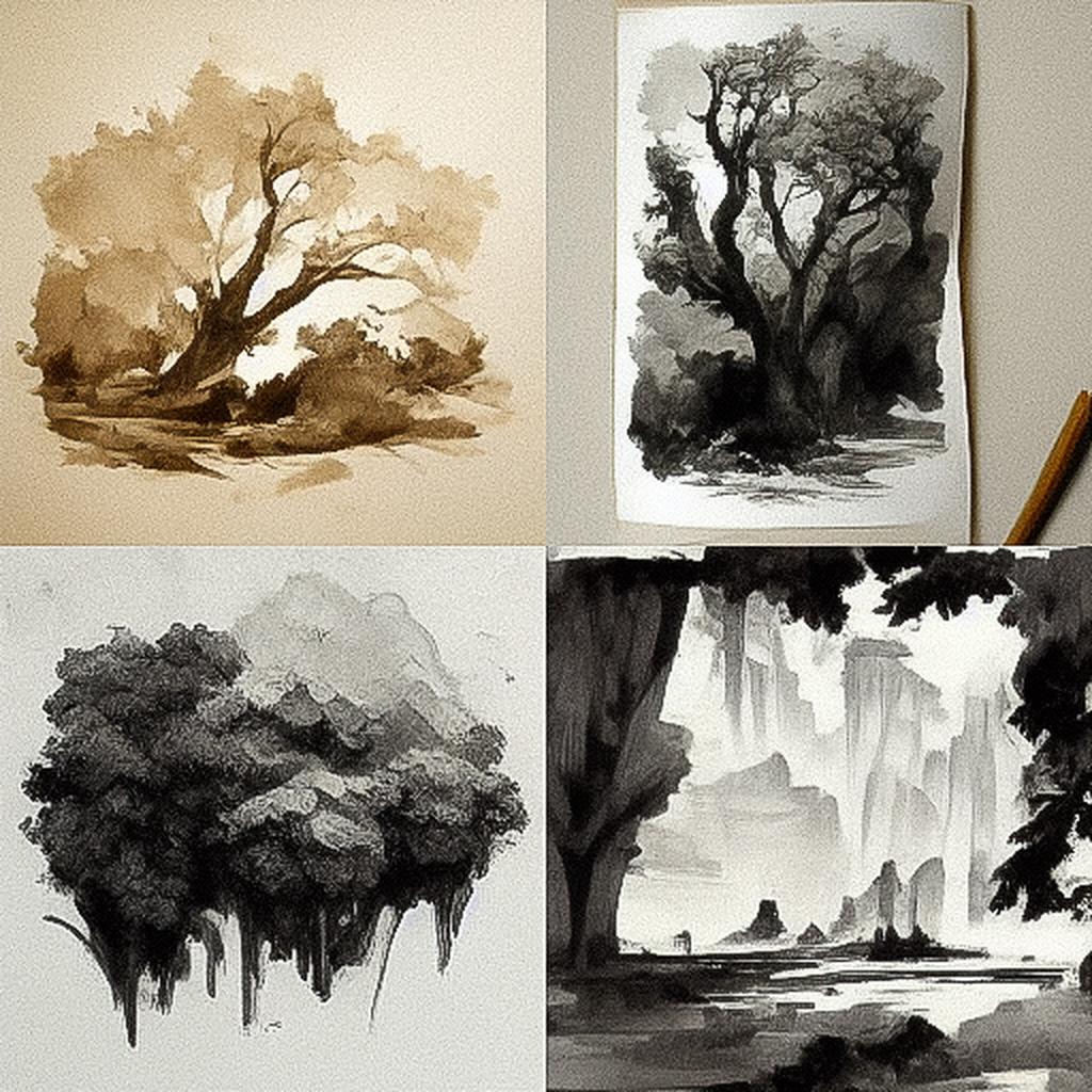 Dry brush drawing style, Midjourney V3, render 1 of 4