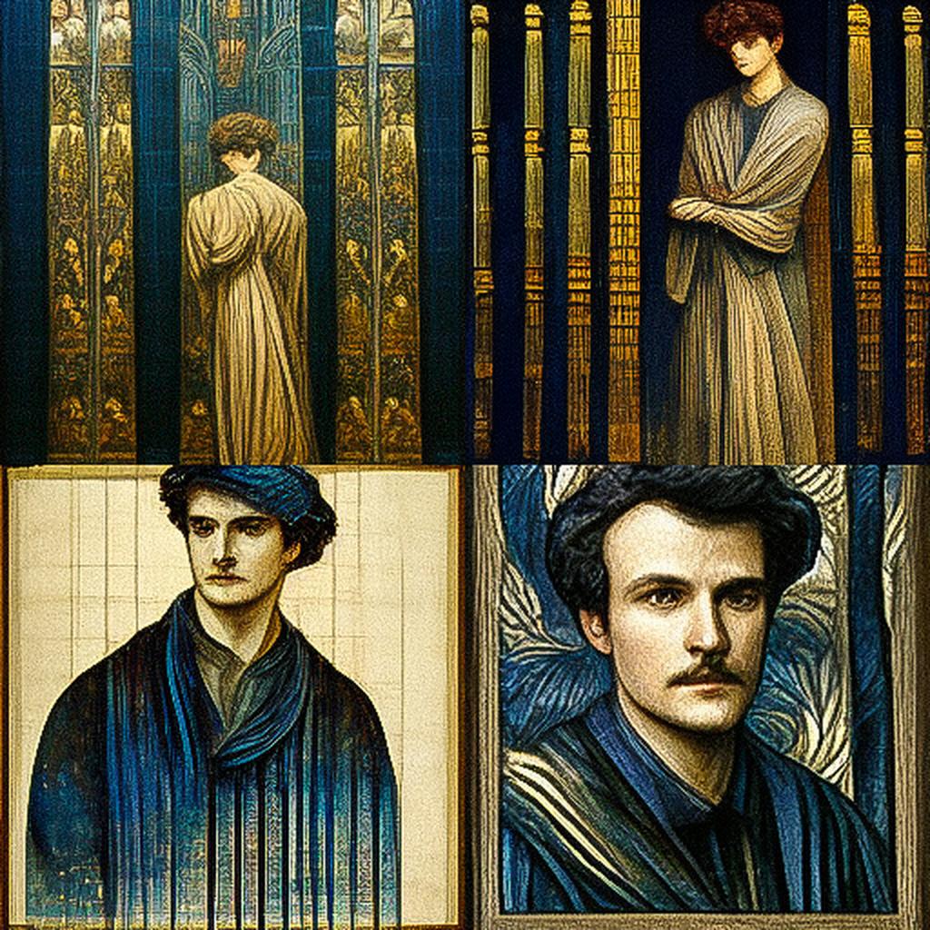 Edward Burne-Jones style, Midjourney V3, render 1 of 4