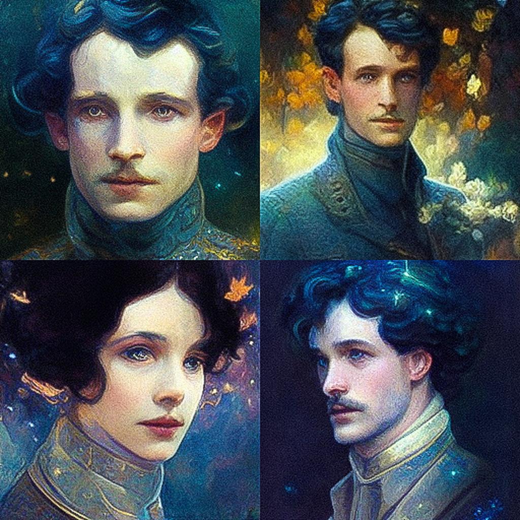 Edward Robert Hughes style, Midjourney V3, render 1 of 4