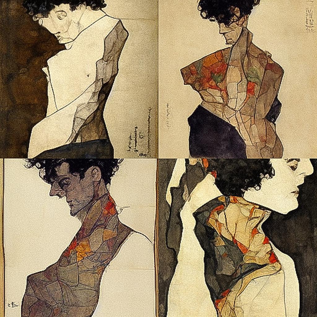 Egon Schiele style, Midjourney V3, render 1 of 4