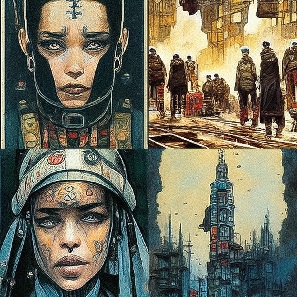 Enki Bilal style, Midjourney V3, render 1 of 4