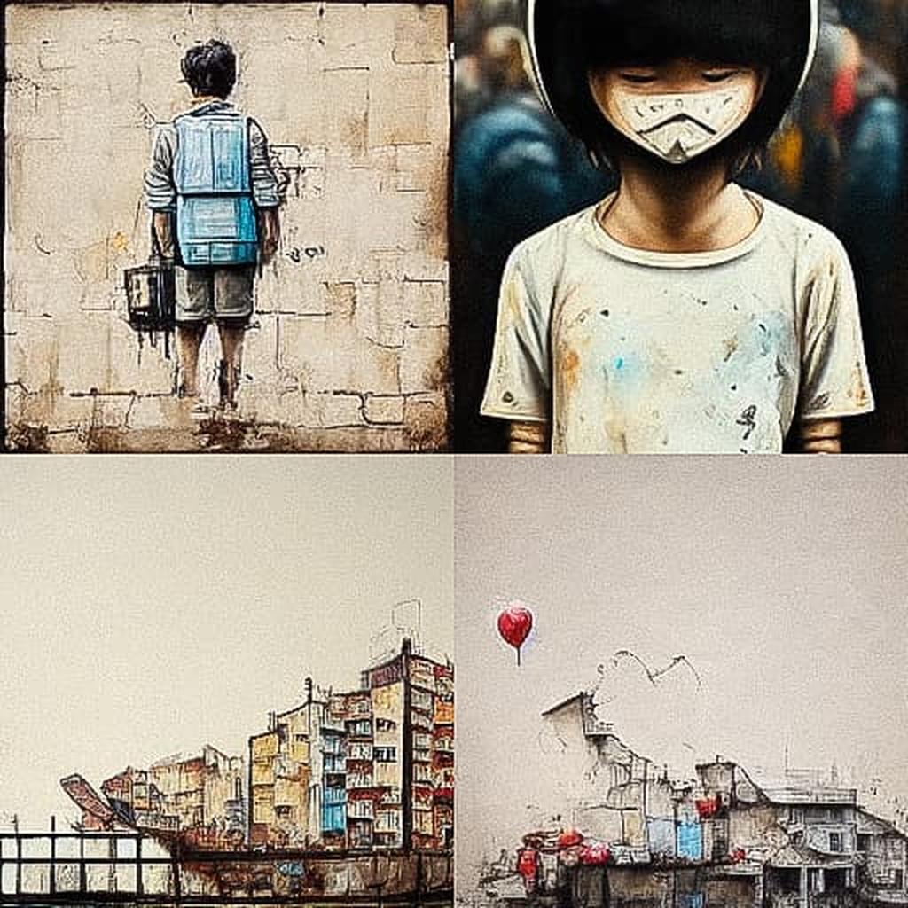 Ernest Zacharevic style, Midjourney V3, render 1 of 4