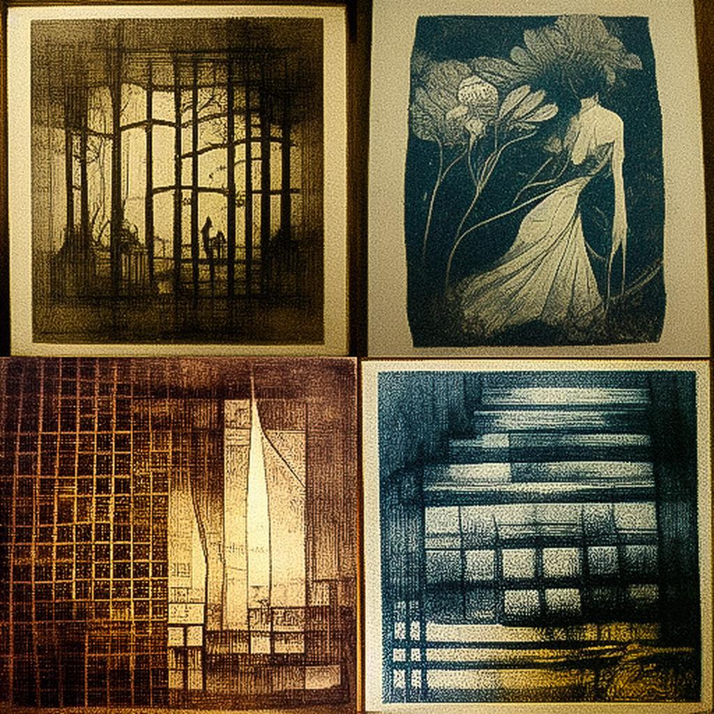 Etching style, Midjourney V3, render 1 of 4