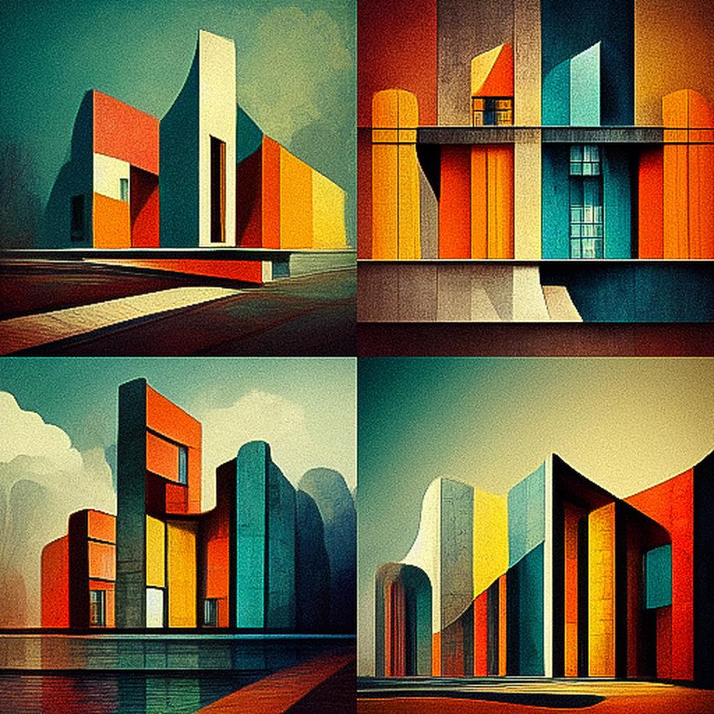 Expressionist architecture style, Midjourney V3, render 1 of 4