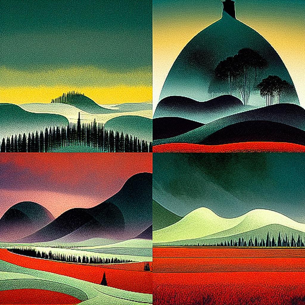 Eyvind Earle style, Midjourney V3, render 1 of 4
