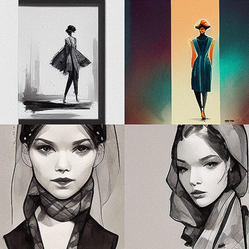 Fashion sketch style, Midjourney V3, render 1 of 4