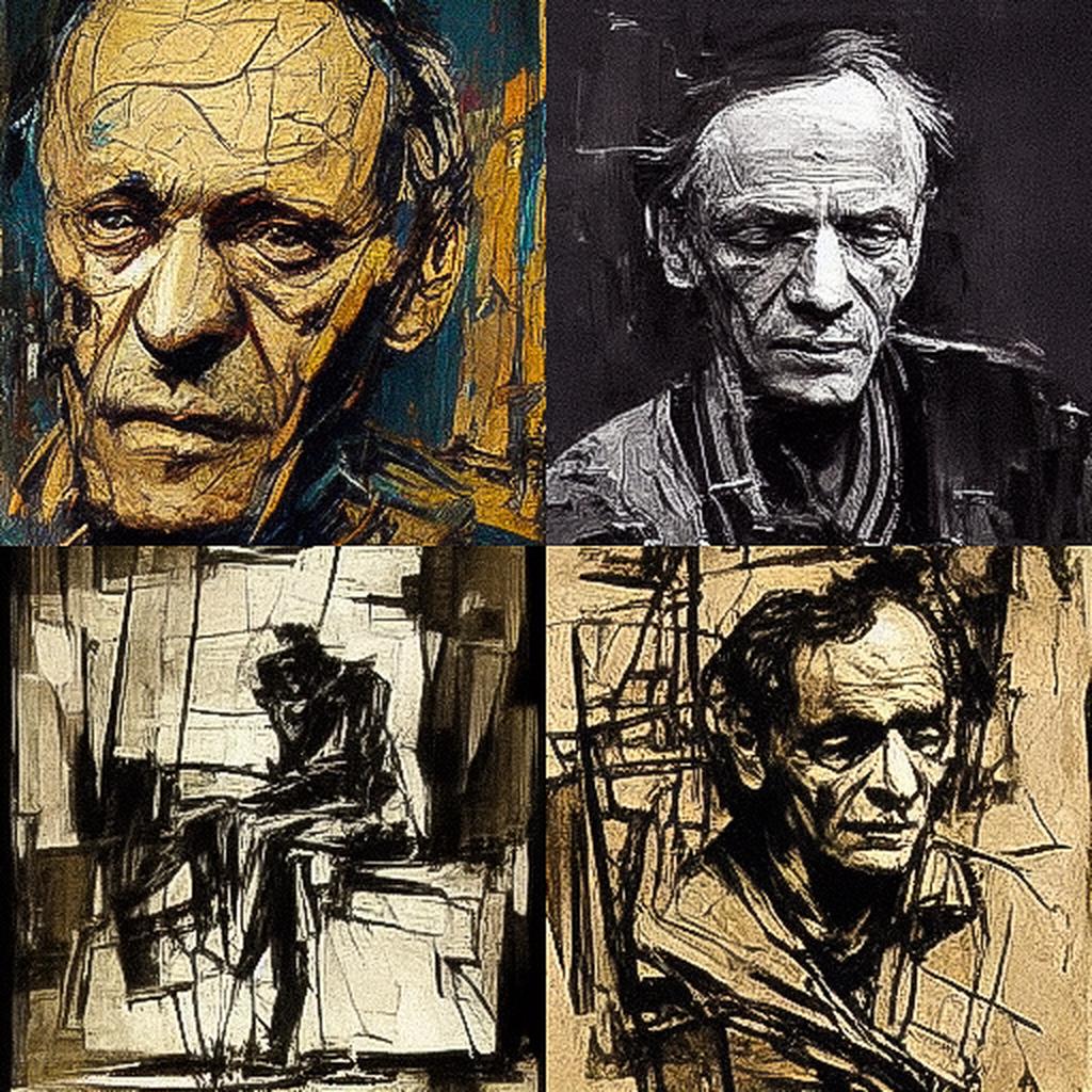 Frank Auerbach style, Midjourney V3, render 1 of 4