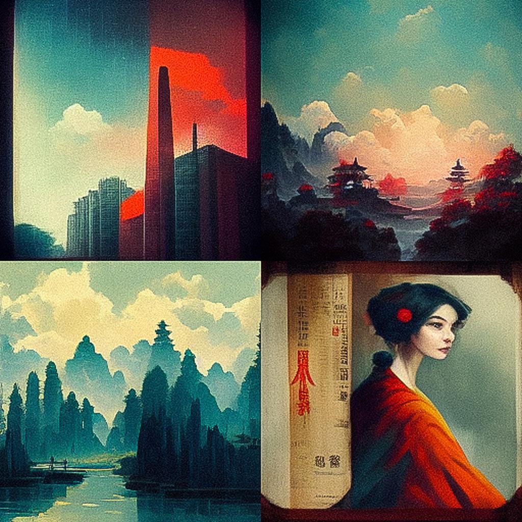 Fu Baoshi style, Midjourney V3, render 1 of 4