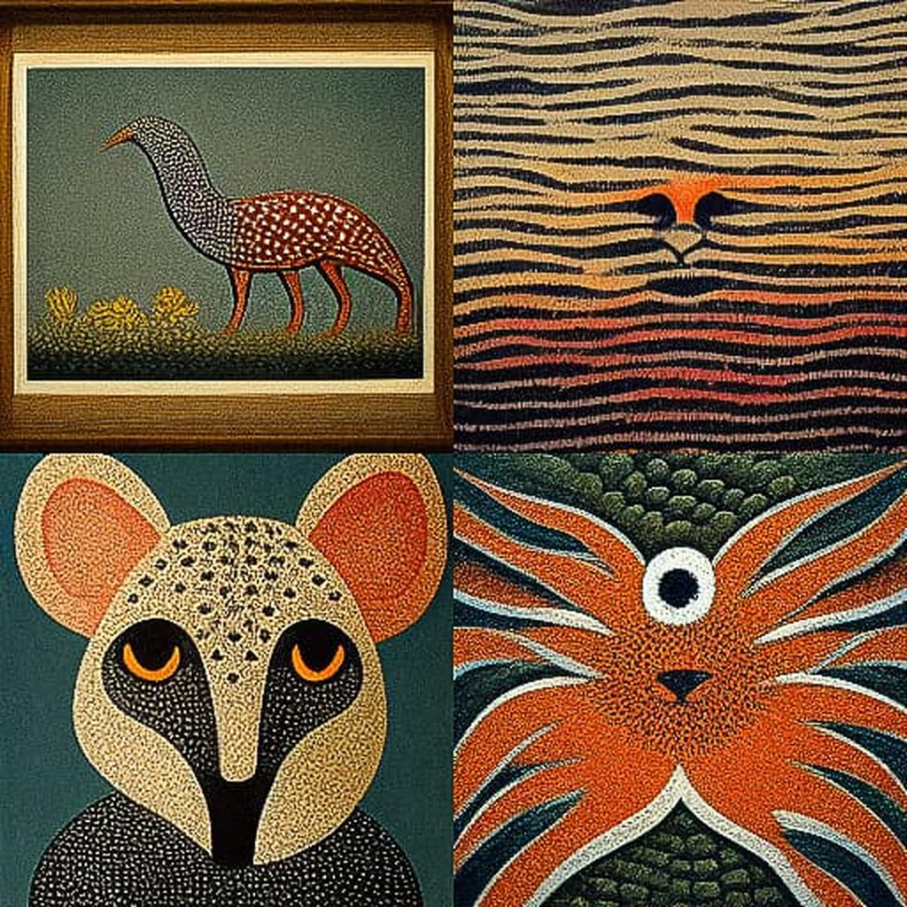 Gond painting style, Midjourney V3, render 1 of 4