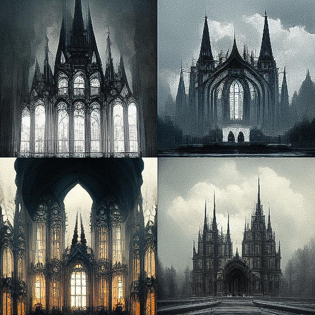Gothic architecture style, Midjourney V3, render 1 of 4