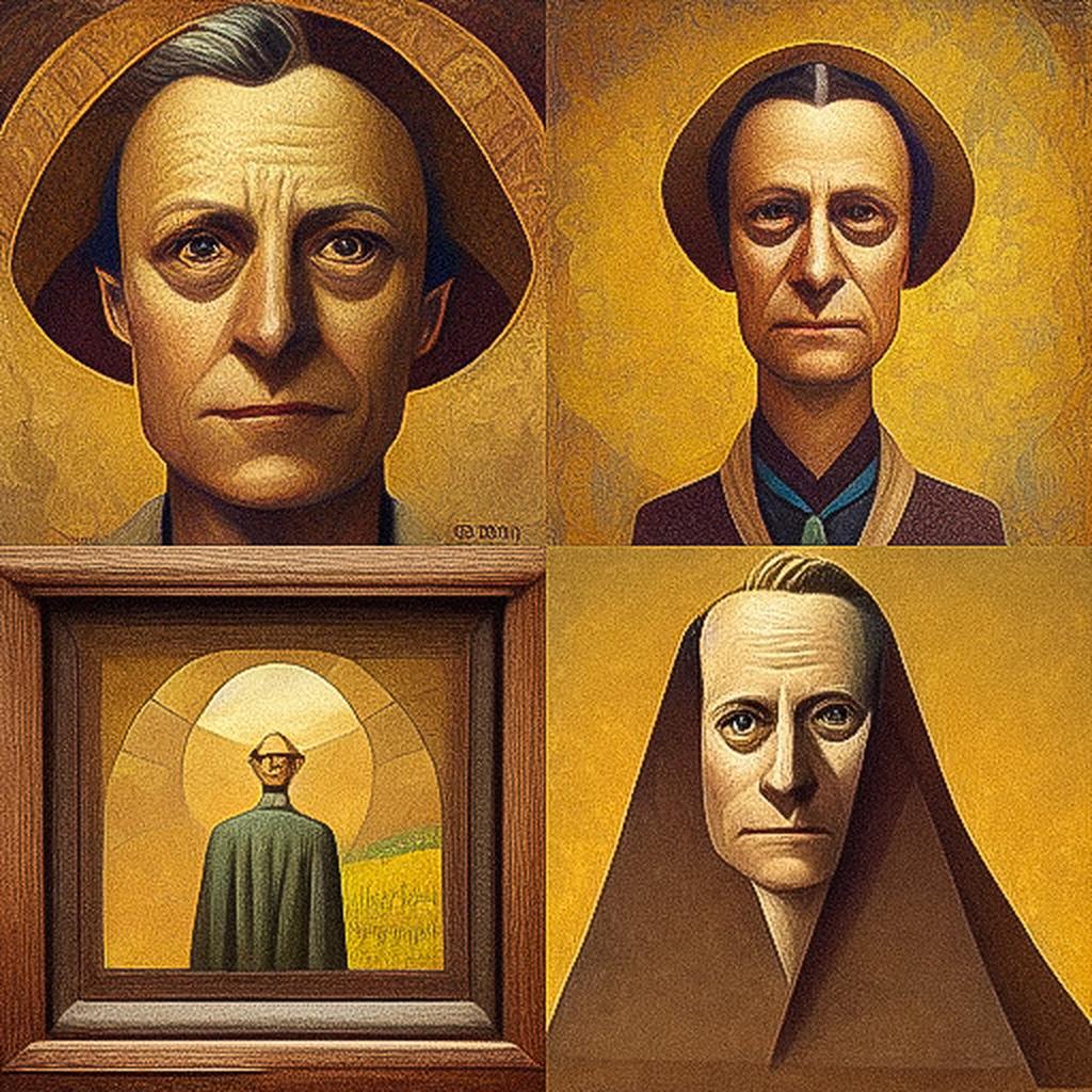Grant Wood style, Midjourney V3, render 1 of 4
