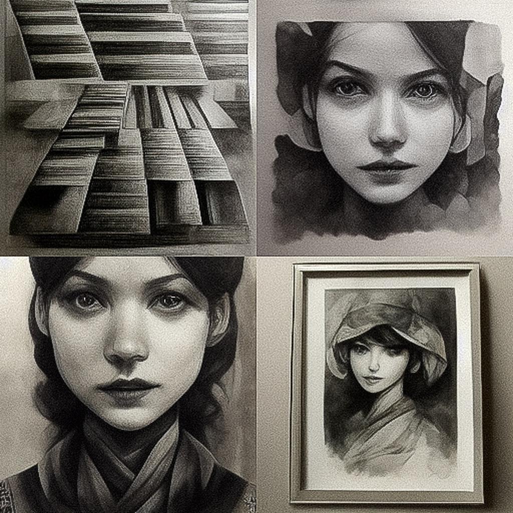 Graphite drawing style, Midjourney V3, render 1 of 4