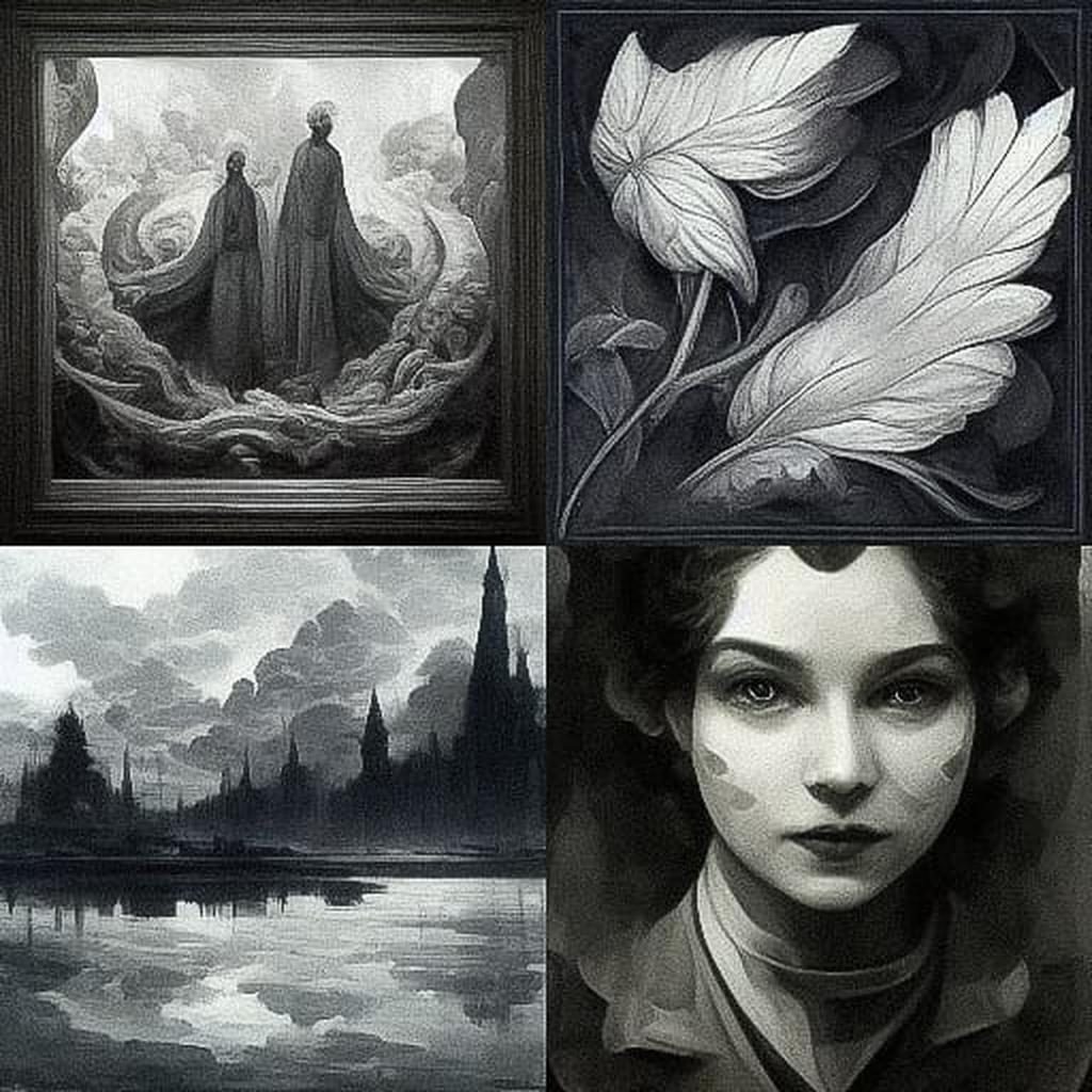 Grisaille style, Midjourney V3, render 1 of 4