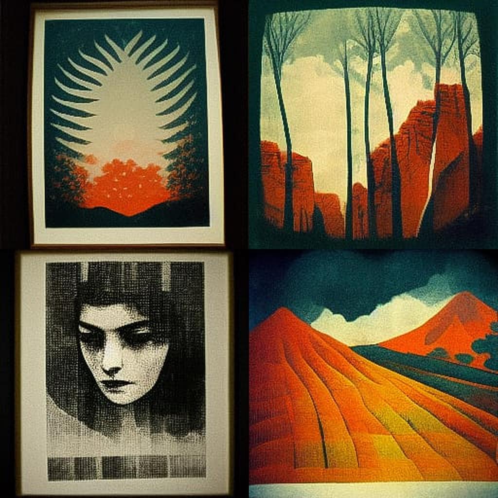 Gumoil print style, Midjourney V3, render 1 of 4