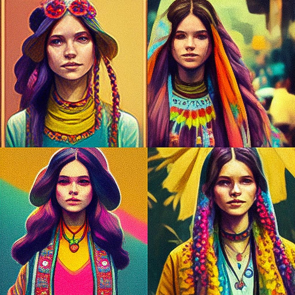 Hippie fashion style, Midjourney V3, render 1 of 4