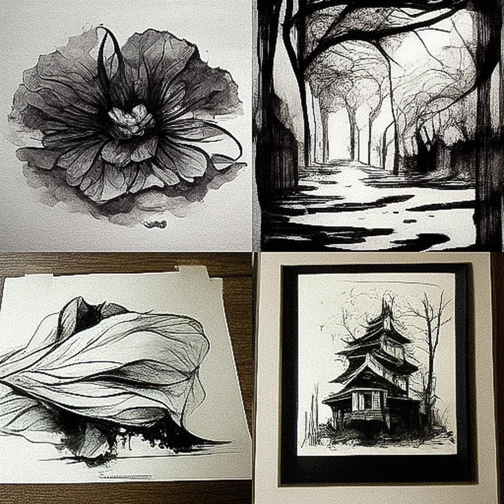 Ink drawing style, Midjourney V3, render 1 of 4