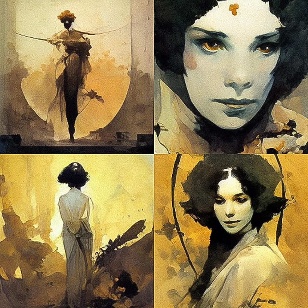 Jeffrey Catherine Jones style, Midjourney V3, render 1 of 4