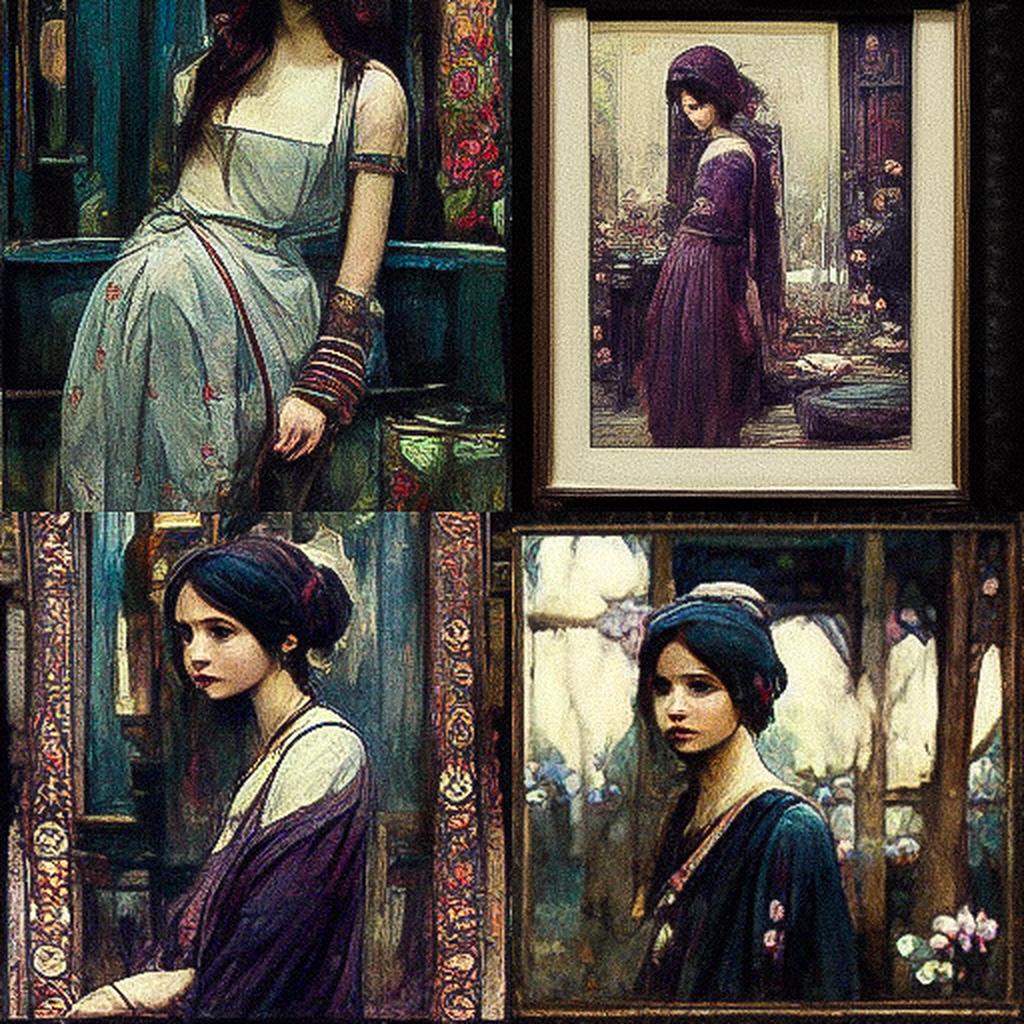John William Waterhouse style, Midjourney V3, render 1 of 4