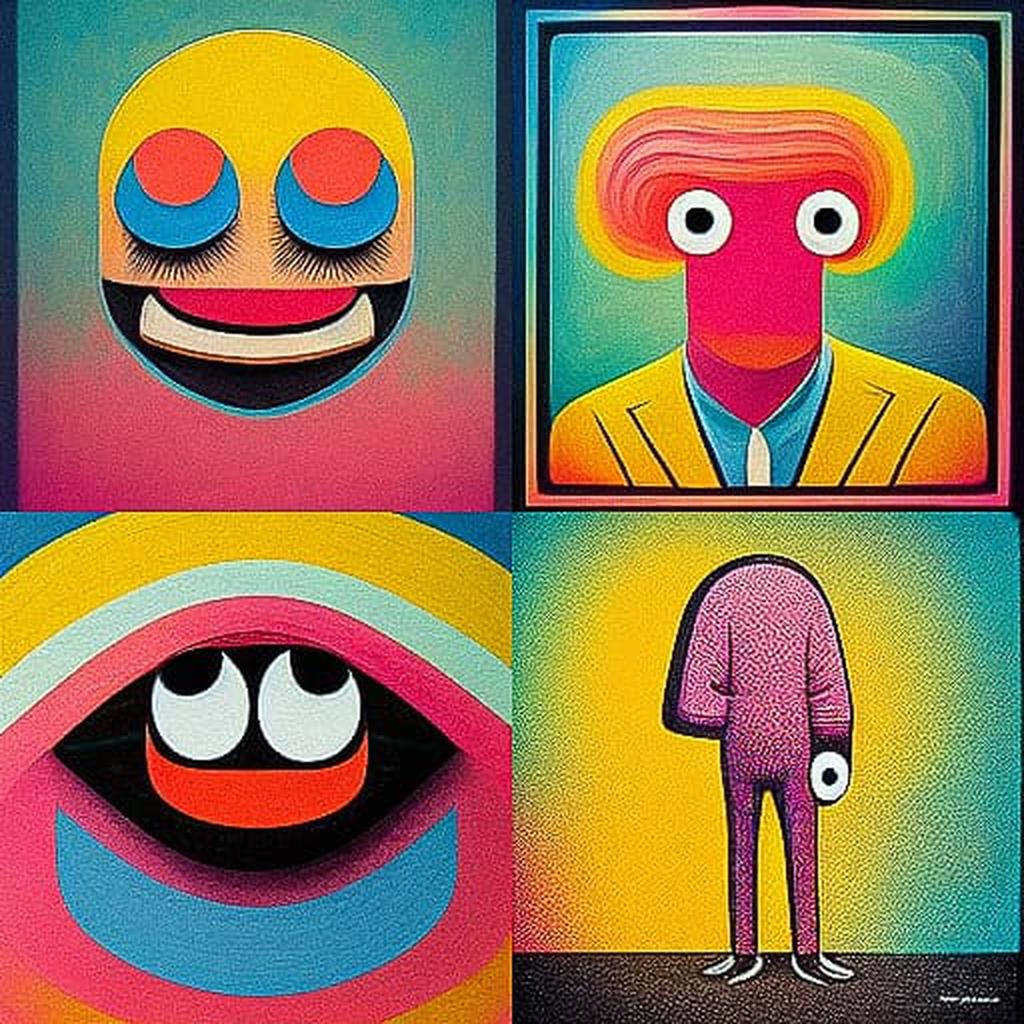 Jon Burgerman style, Midjourney V3, render 1 of 4