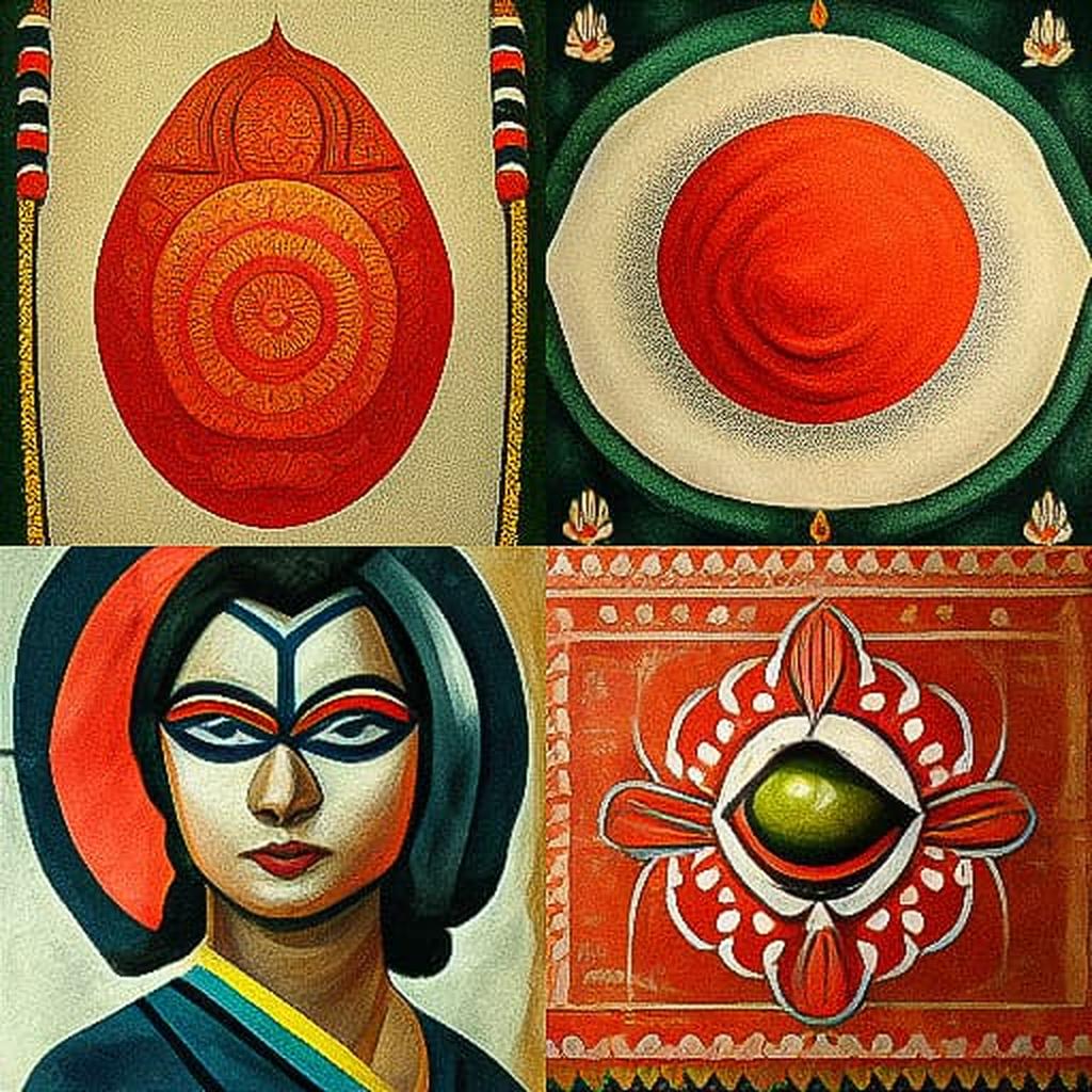 Kalighat painting style, Midjourney V3, render 1 of 4